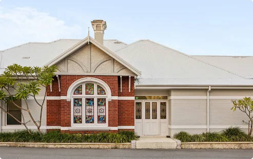 The red brick heritage building at the hospital entrance